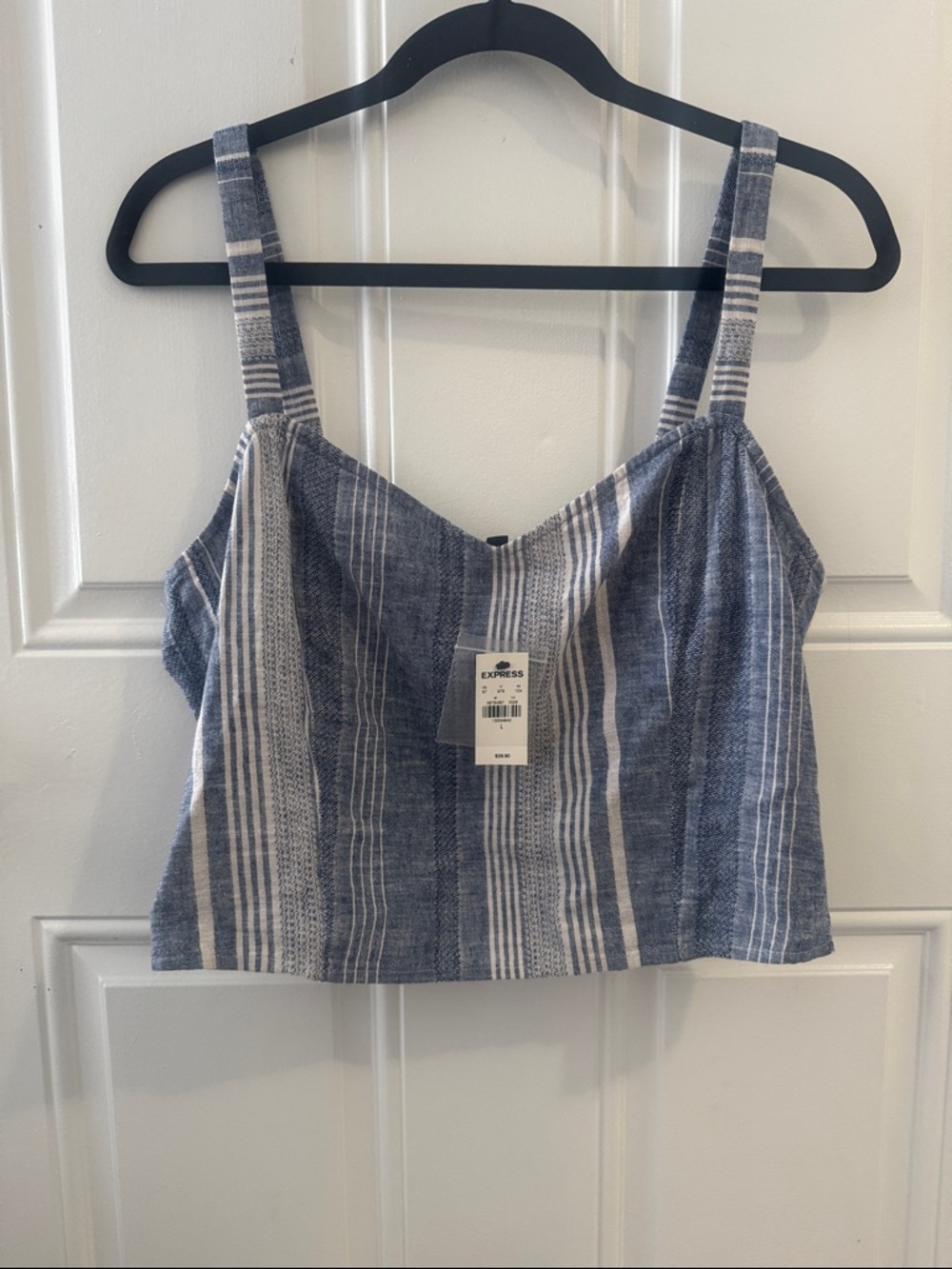 Express Blue and White Striped Cropped Camisole